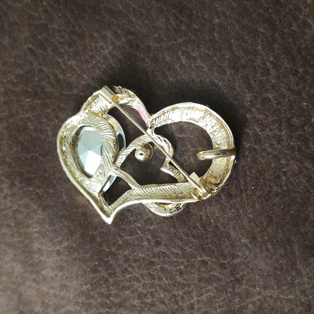 Crystal Heart Brooch with Red Teardrop Gem - Picture 2 of 3
